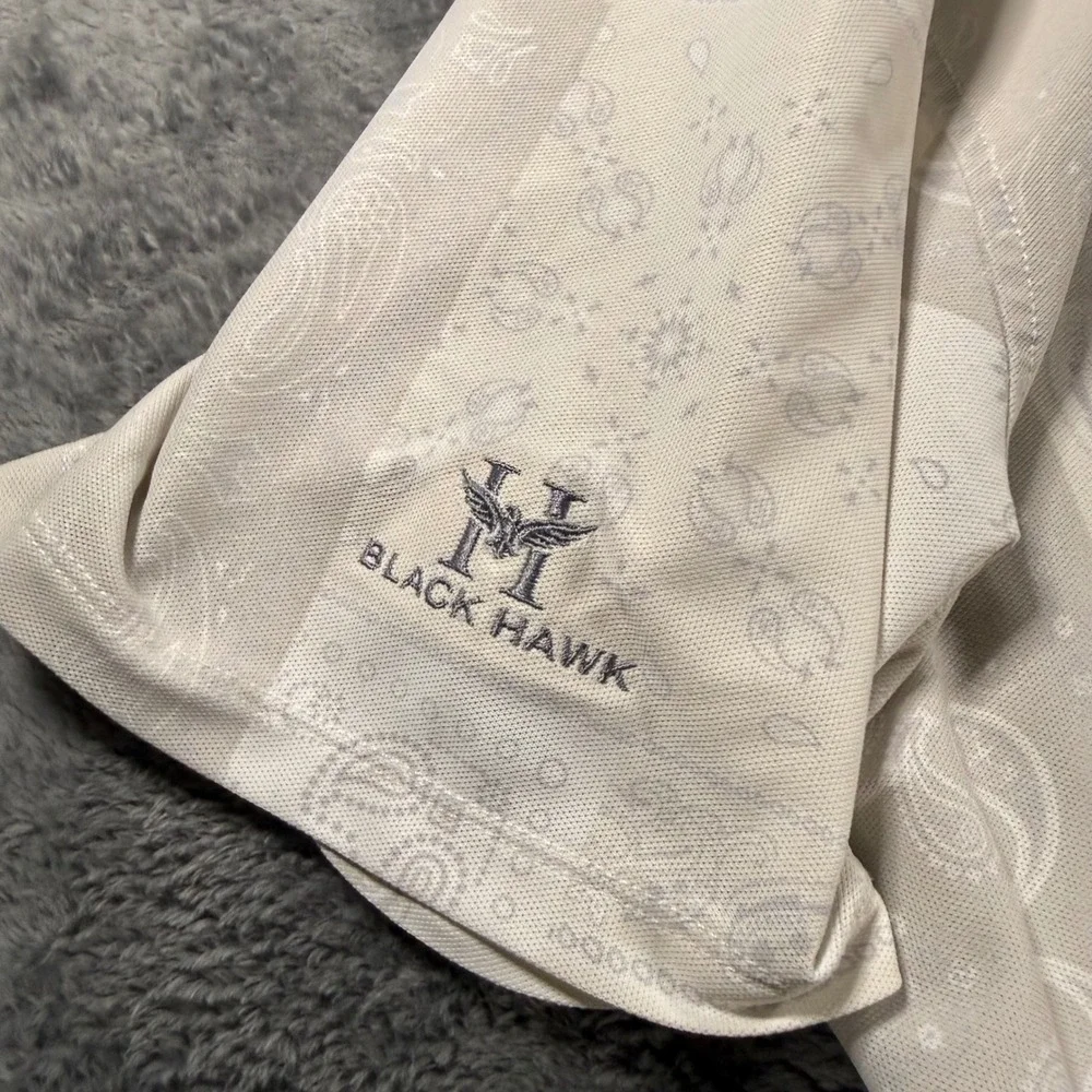 G/FORE Mens Bandana Patchwork Golf Polo Shirt Stone Grey Large Black Hawk Logo - Picture 7 of 7